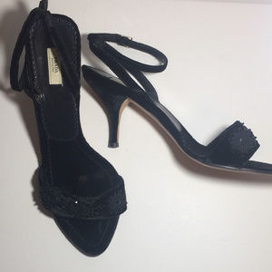 Black Velvet Prada Strappy Heels